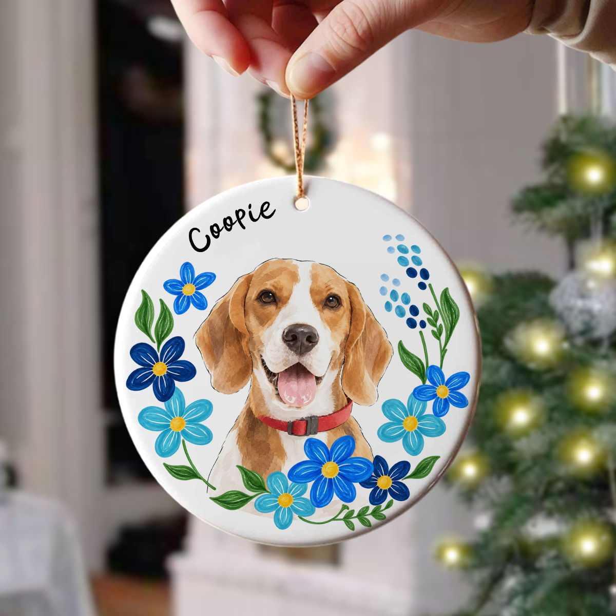 Custom Dog Photo & Name Christmas Ceramic Ornament HO82 903976