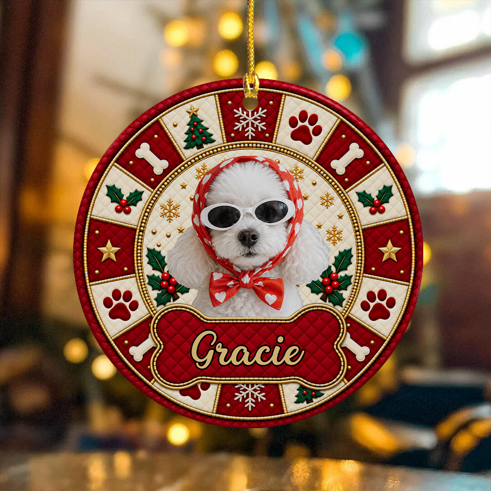 Personalized Pet Photo Christmas Ceramic Ornament, Custom Christmas Tree Decoration Gift For Pet Lovers HO82 904146