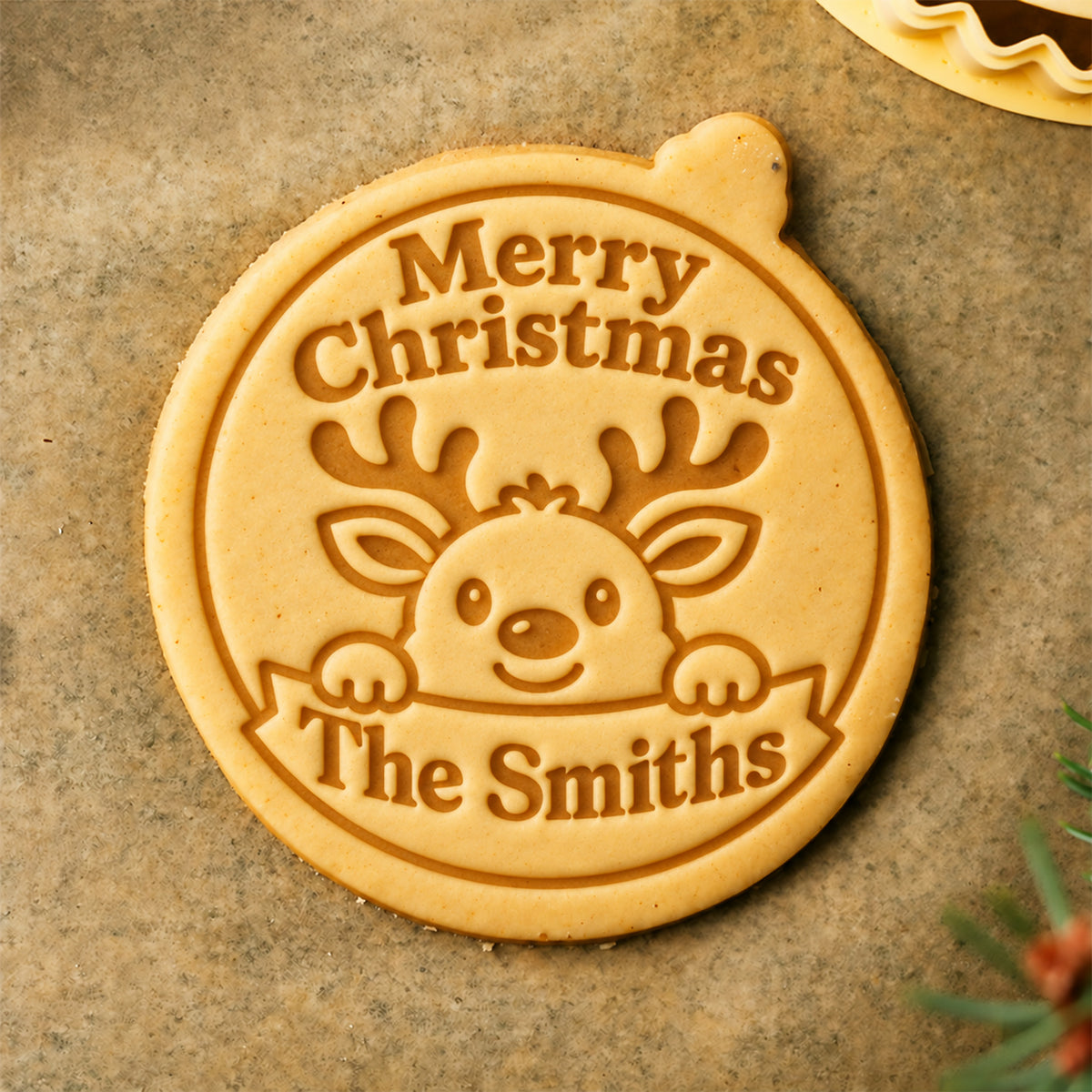 Personalized Family Name Christmas Cookie Stamp – Cute Penguin, Snowman & Reindeer Holiday Baking Stamp CH07 181096