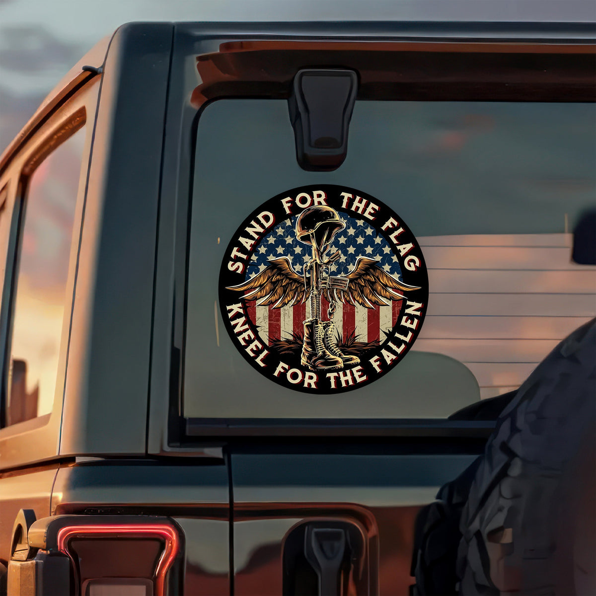 Stand For The Flag Kneel For The Fallen Patriotic With US Flag Decal Sticker HO82 900446