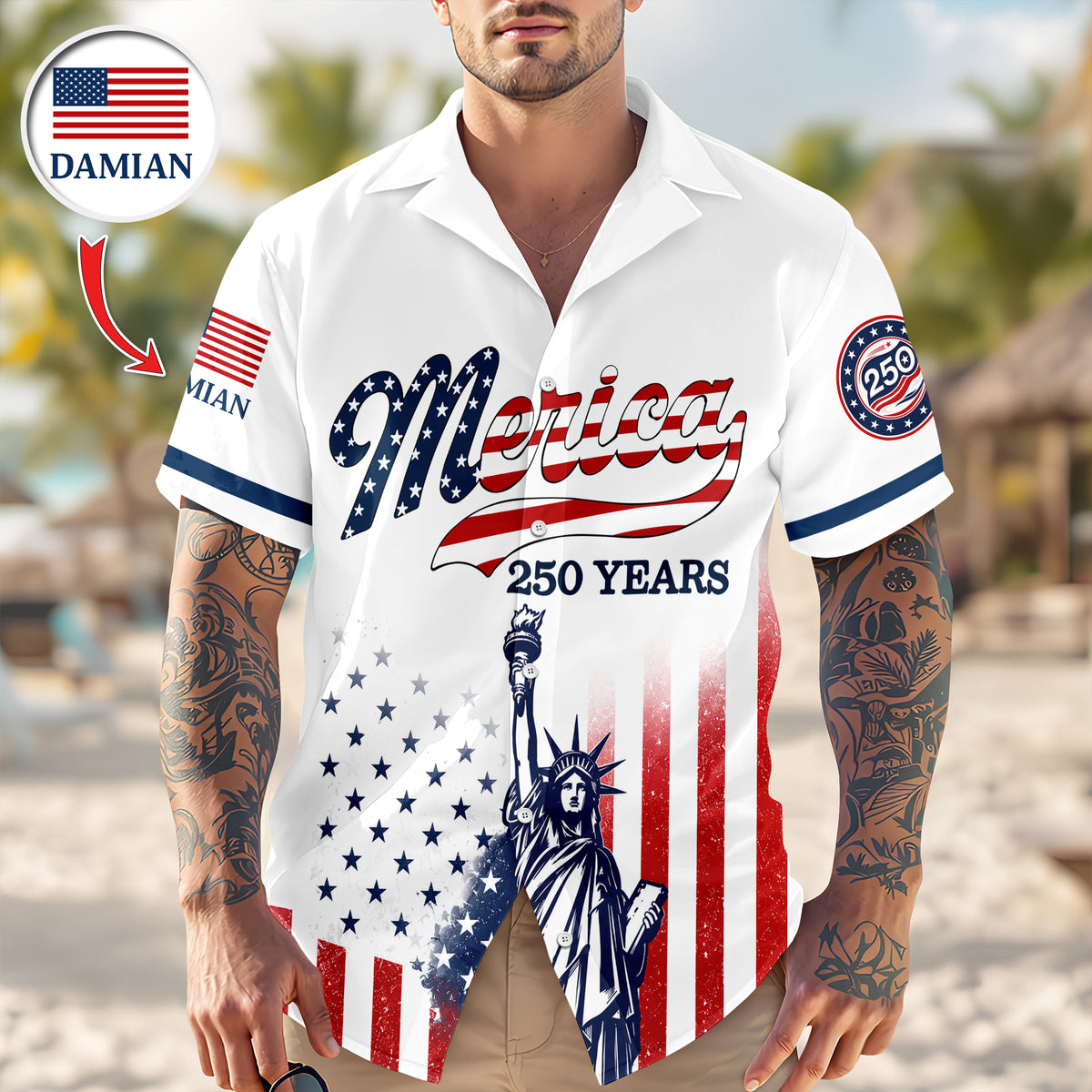 Custom Name USA 250th Anniversary Patriotic Statue of Liberty Merica 250 Baseball Hawaii Shirt HO82 902916