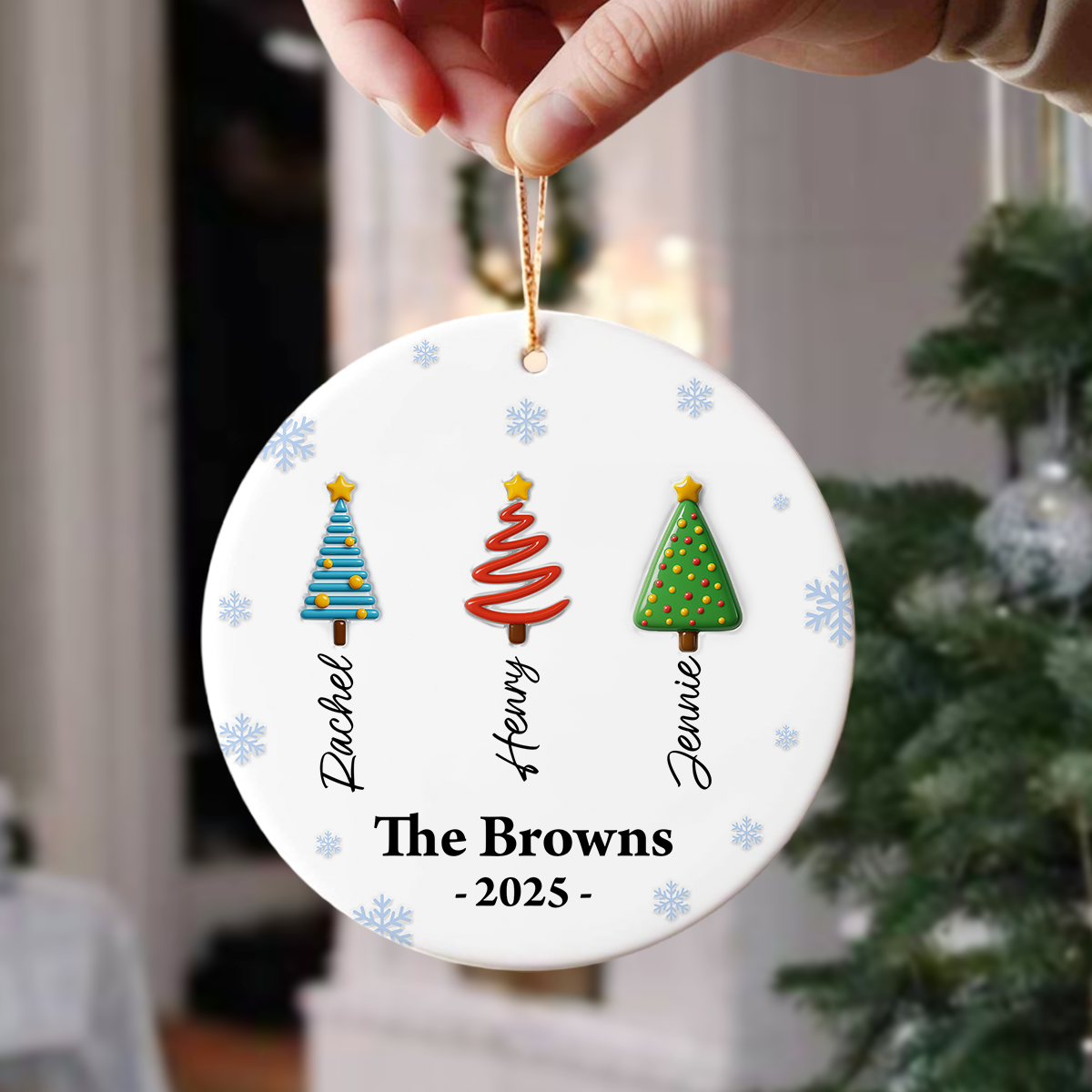 Personalized Family Christmas Tree 3D Inflated - Personalized Circle Ceramic Ornament LM32 895899