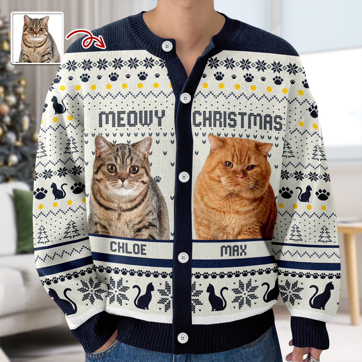Custom Photo Meowy Christmas Ugly Cardigan For Cat Lover TH10 896575