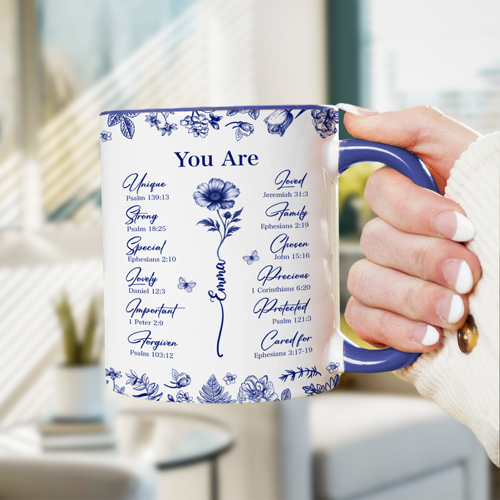 God Says You Are Christian Gift Toile De Jouy Birth Flower Accent Mug HO82 894650