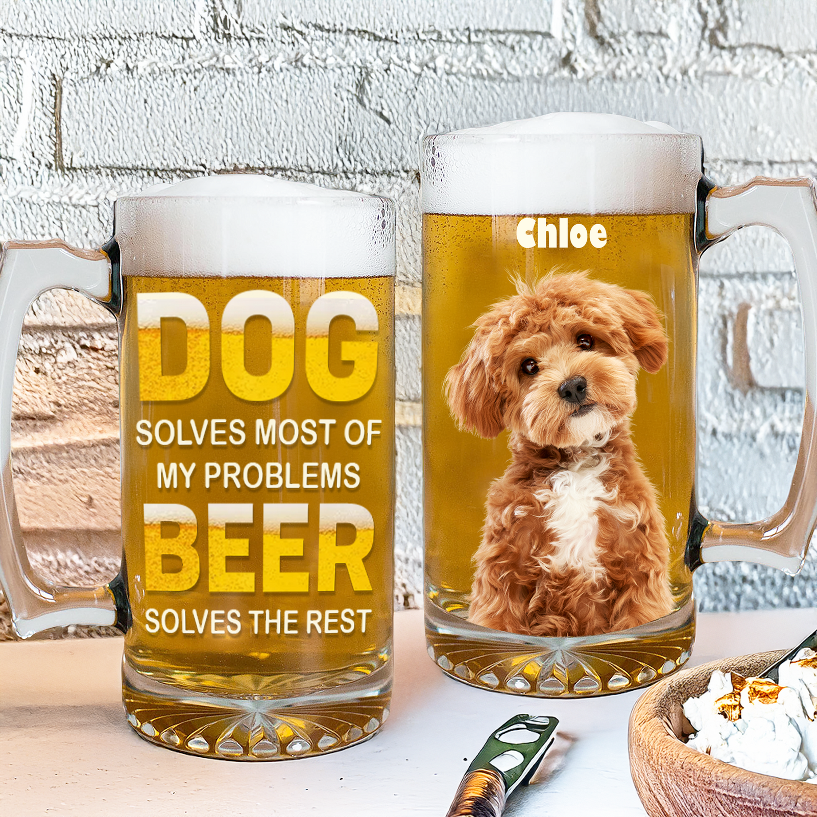 Custom Photo Best Dog Dad Ever Dog Father Print Glass Beer Mug HO82 893682