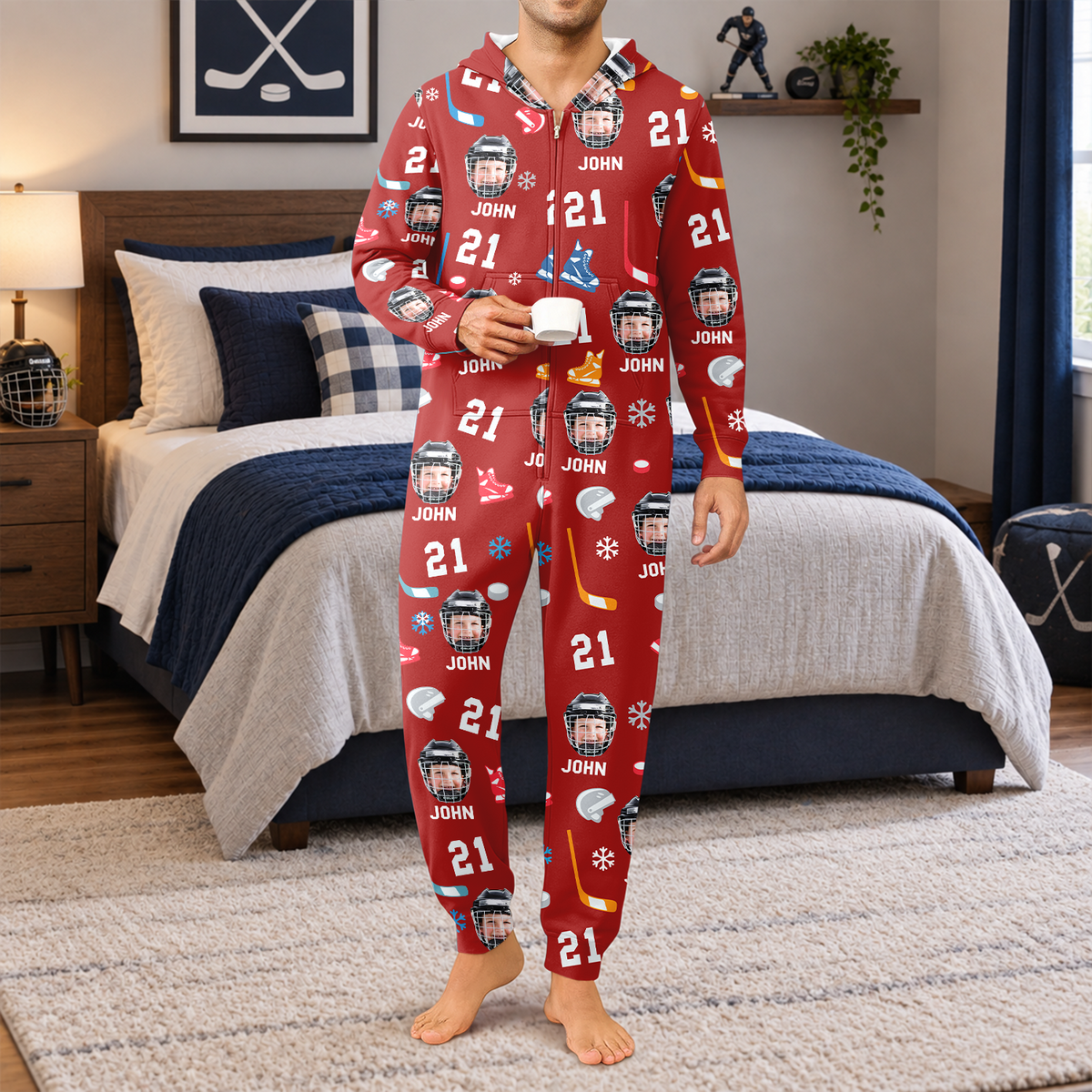 Custom Face Photo With Hockey Sport Onesie Pajamas HO82 903708