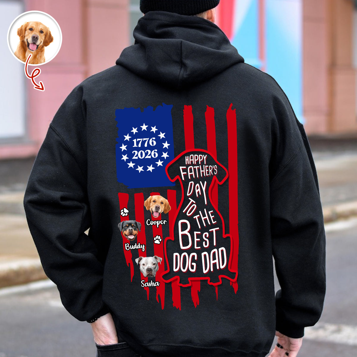 Custom Photo Happy Father's Day To Best Dog Dad Flag Back Dark Shirt HO82 902804