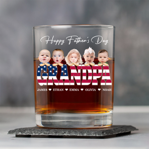 Custom Funny Face American Flag Daddy Family Whiskey Glass For Father's Day LM32 893543