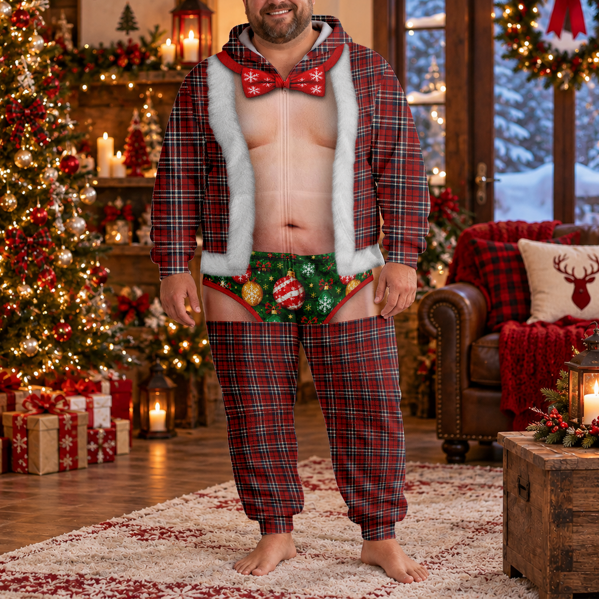 Funny Christmas Santa Body Illusion Onesie Pajamas Gift for Him TH10 171177