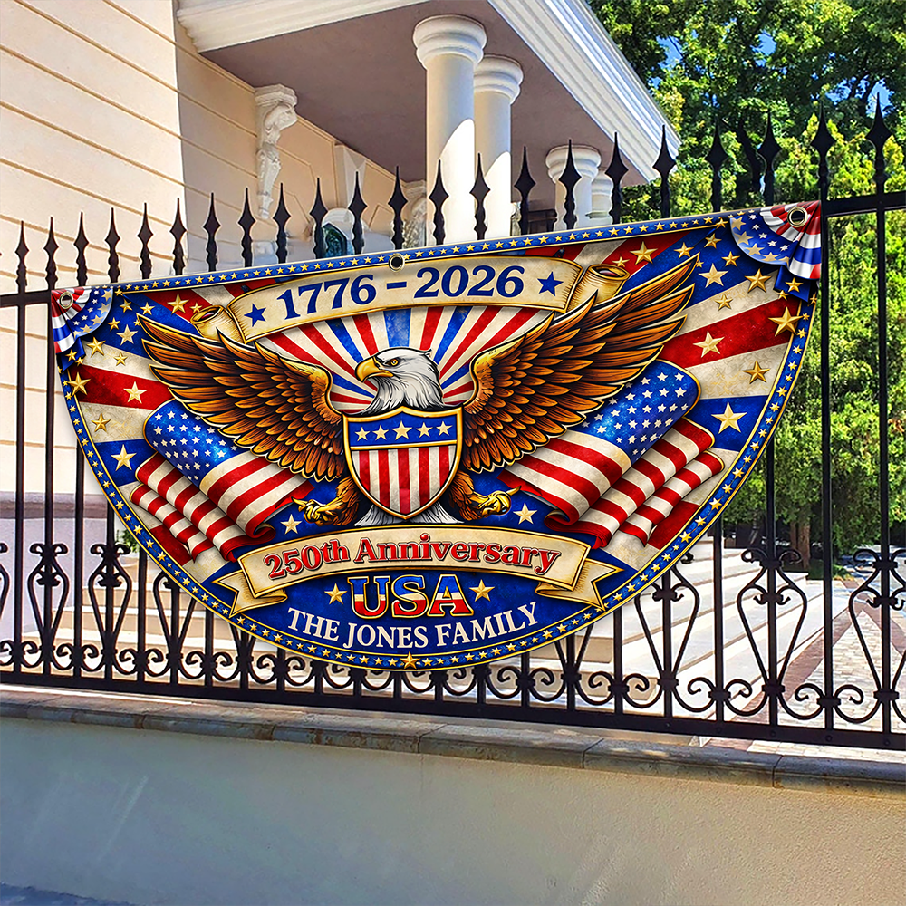 Custom Family Name America 250th Anniversary Non-Pleated Fan Flag HA75 921072