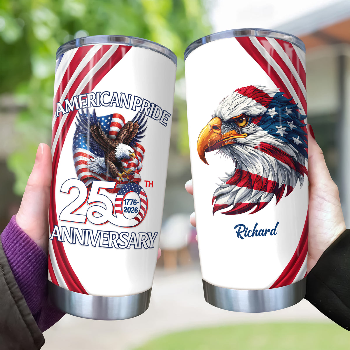 Custom Name American Pride Patriotic 250th Anniversary Eagle Fat Tumbler HA75 920878