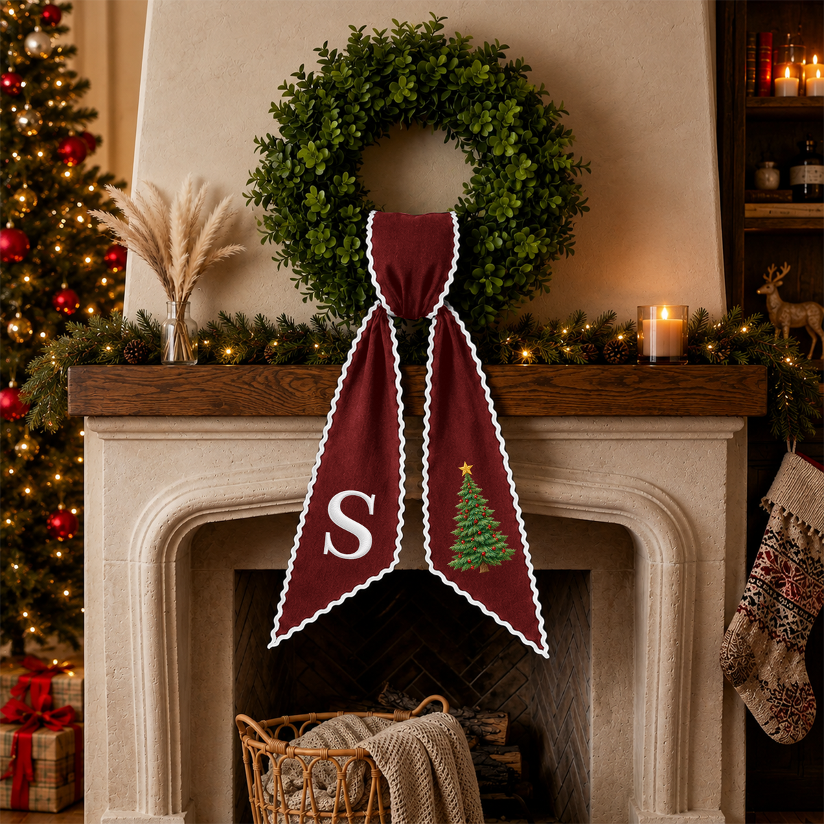 Personalized Christmas Tree Monogram Embroidered Wreath Sash TH10 171275