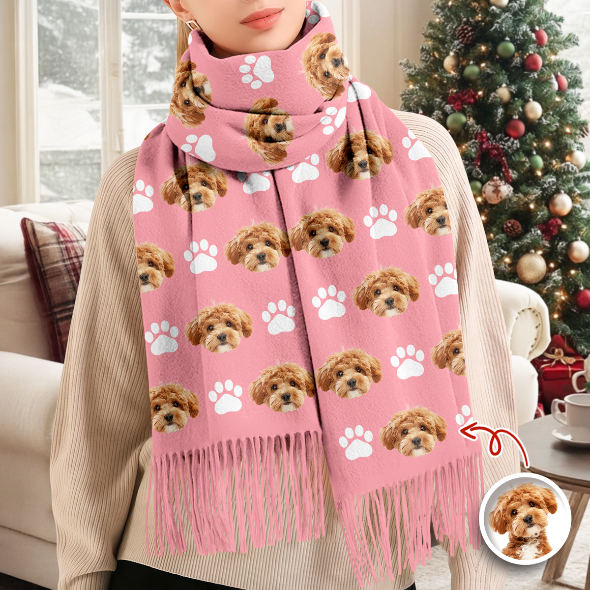 Custom Face Photo With Icon Wool Scarf Christmas Gift For Dog Lovers LM32 897479