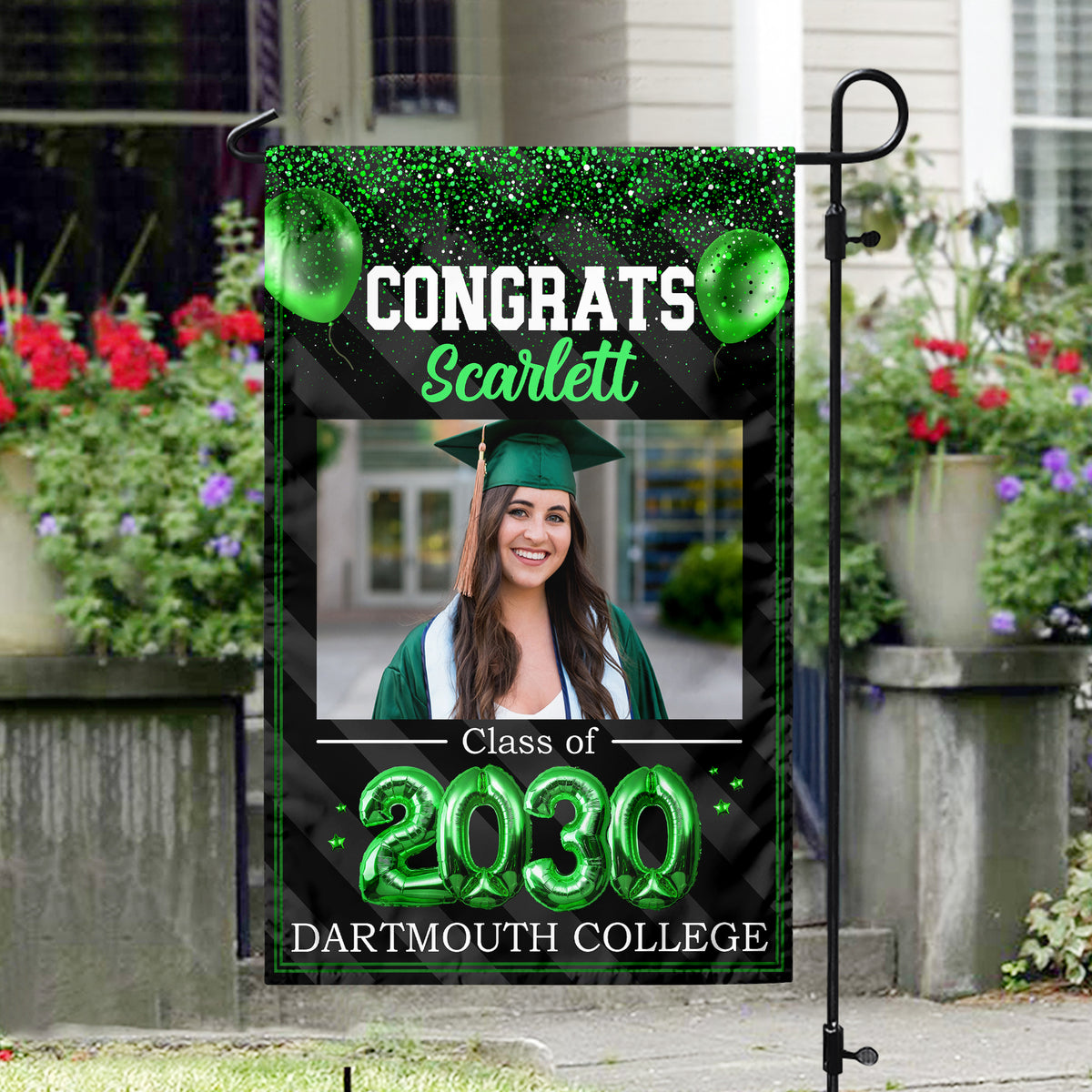 Custom Photo Congrats 2026 Multicolor Glitter Balloon Graduation Garden Flag HA75 920460