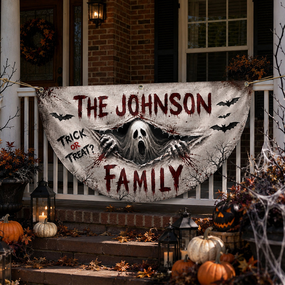Custom Family Name Spooky Halloween Non-Pleated Fan Flag Trick or Treat Outdoor Hanging Banner LM32 669635
