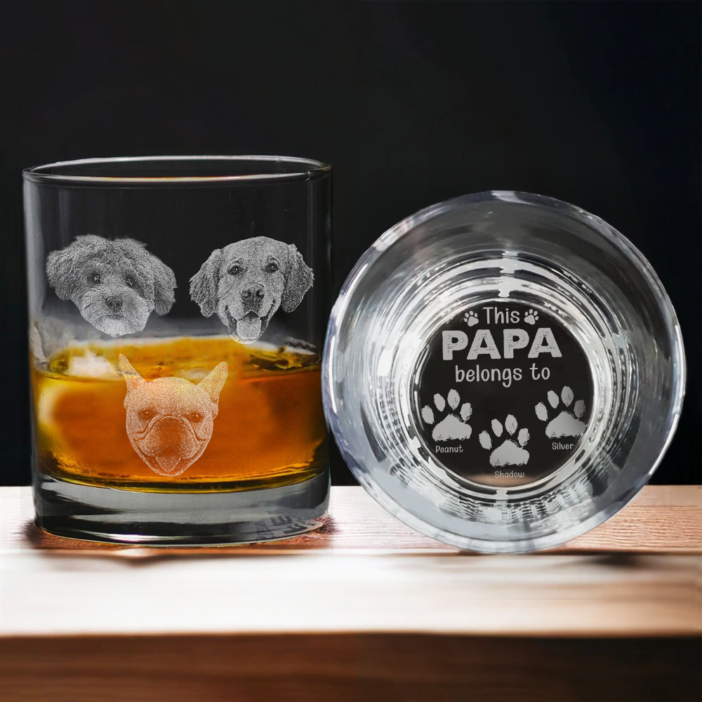 Custom Pet Photo This Papa Belong To Dog Engraved Whiskey Glass CH07 895736