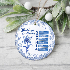 Custom Name Letter And Flower Toile De Jouy Style God Says I Am Ceramic Ornament LM32 895399