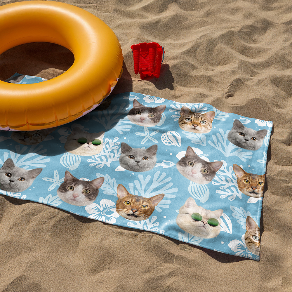 Custom Cute Cat Face Tropical Party Summer Beach Towels LM32 893467