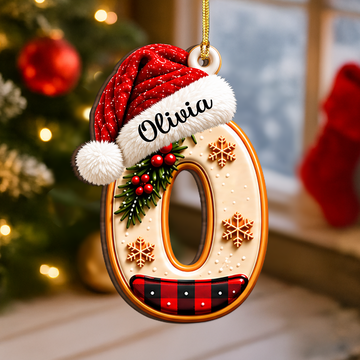Custom Initial Name Santa Hat Wooden Ornament Christmas Tree Decoration, Holiday Gift LM32 670093