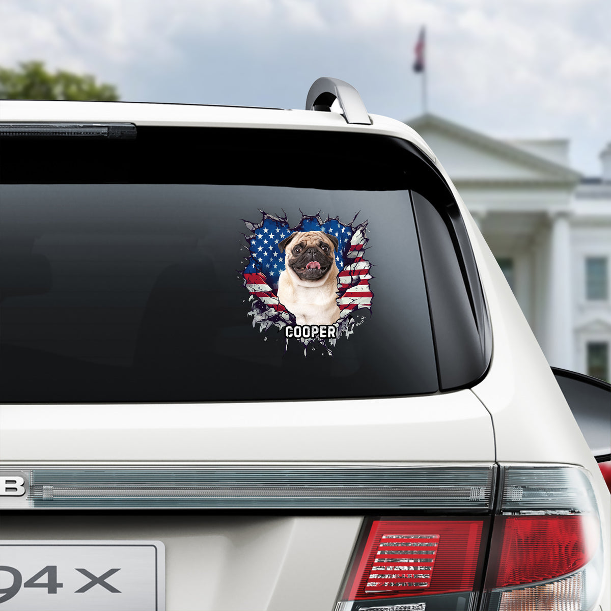 Custom Photo Dog Cat With American Flag Car Window Decal Sticker HA75 920370