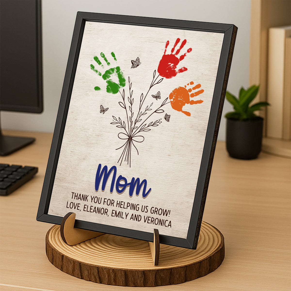 Personalized Flower Handprint Sign 2-Layered Wooden Plaque With Stand Gift For Mother's Day CH07 910836