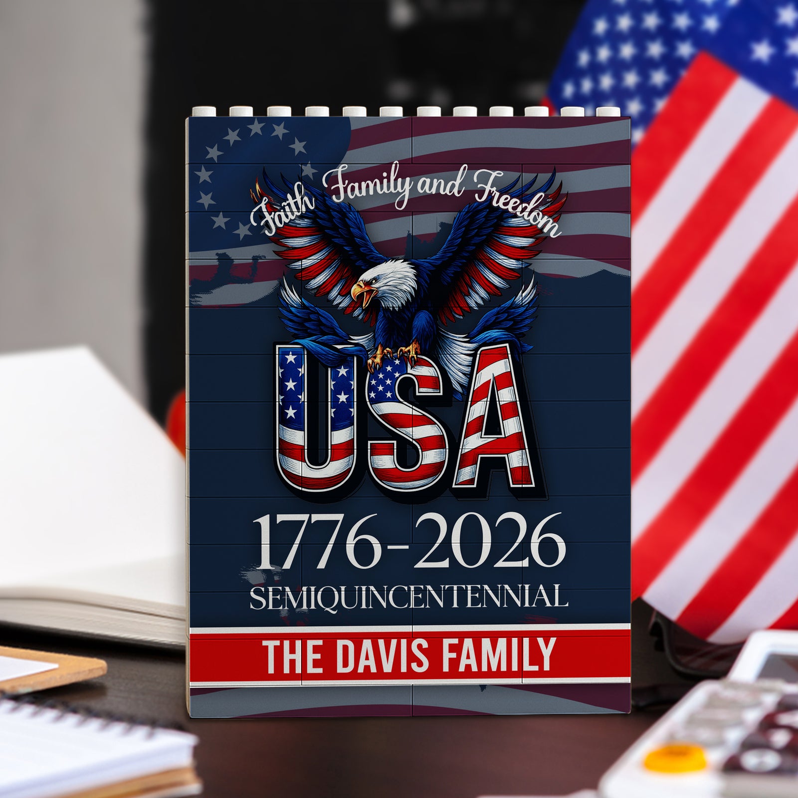 Custom Name Faith, Family & Freedom America 250 Years Patriotic Building Brick Blocks HA75 920540