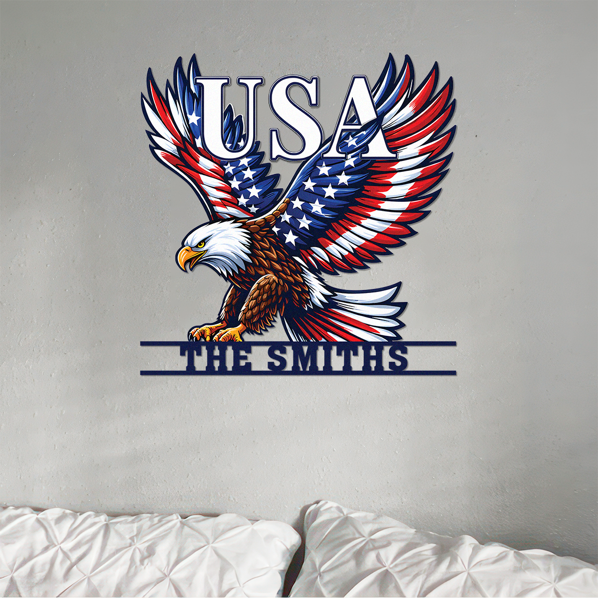 Custom Family Name Eagle & American Flag Monogram Metal Sign HA75 920512