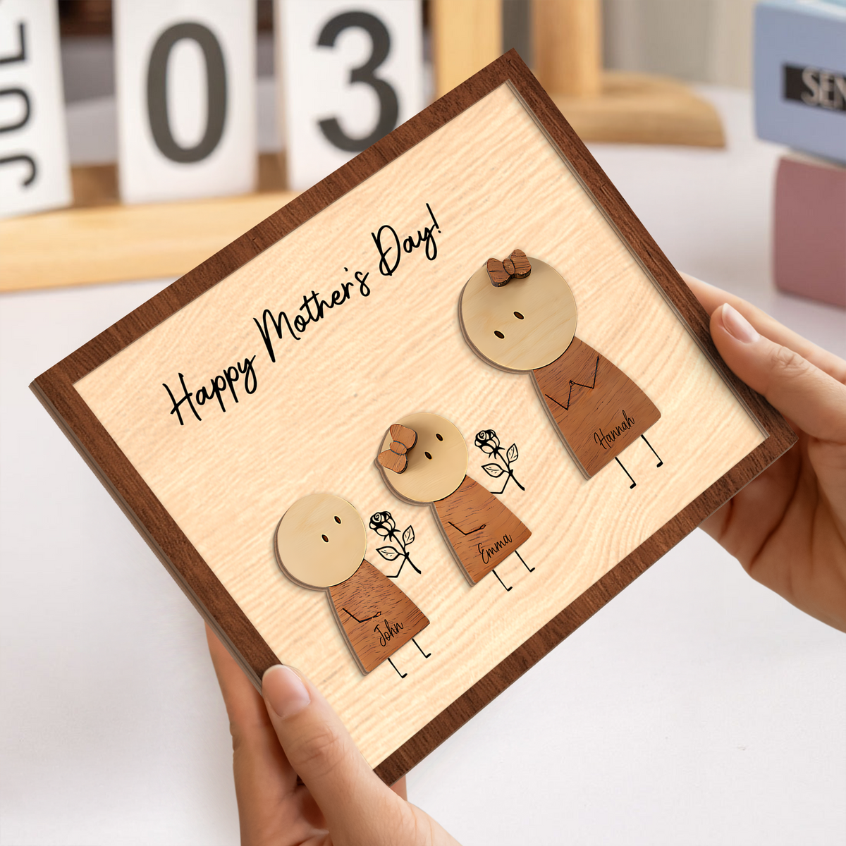 Custom Mom and Kids Names Stickman, Personalized Mother’s Day Gift for Mom 2-Layered Wooden Plaque CH07 911146