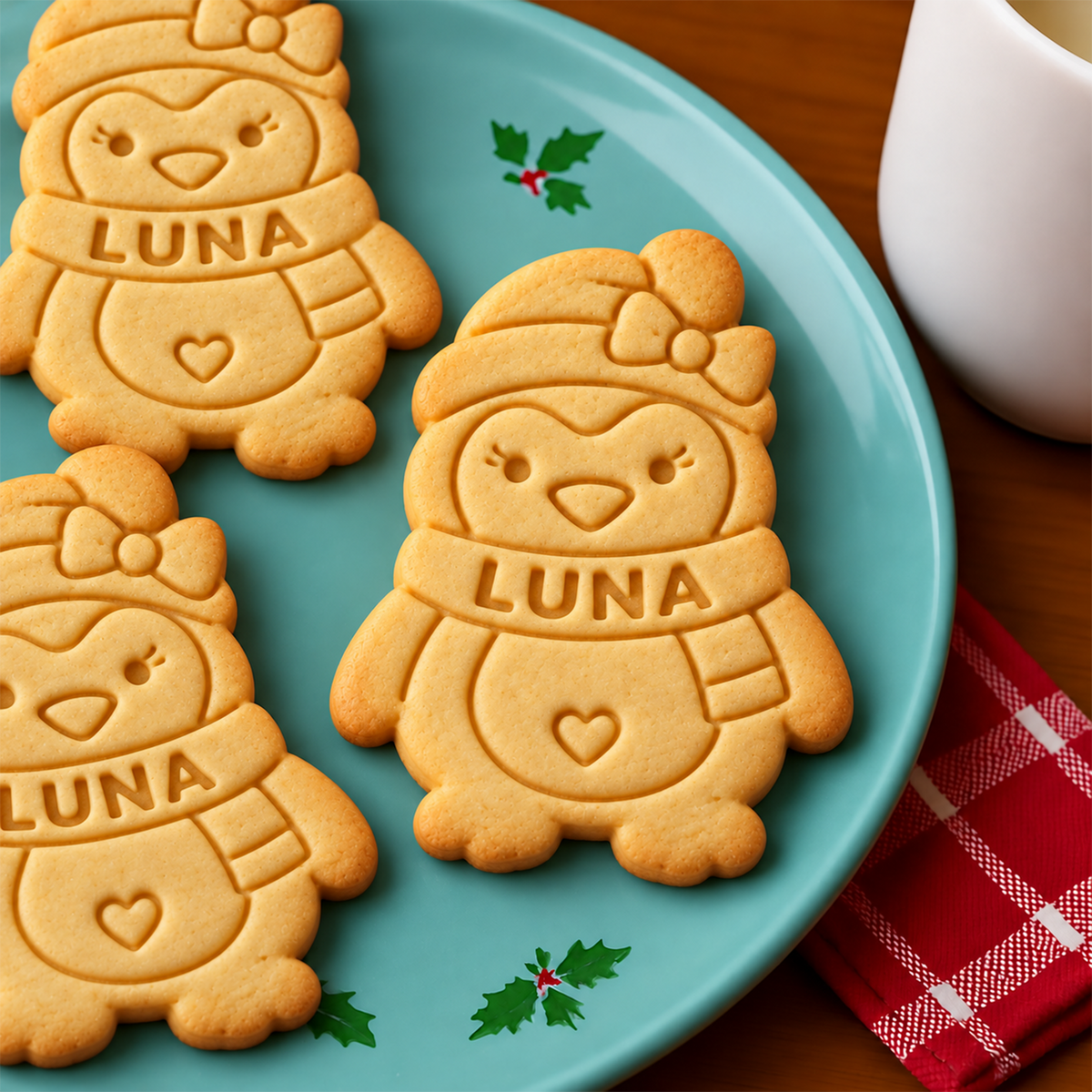 Custom Name Christmas Penguin Shaped Cookie Stamp CH07 181094