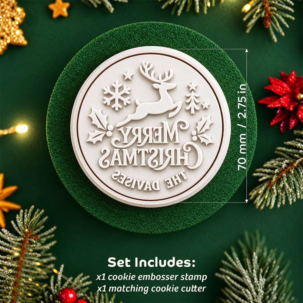 Custom Family Name Merry Christmas Cookie Stamp Gift for Bakers HA75 919626