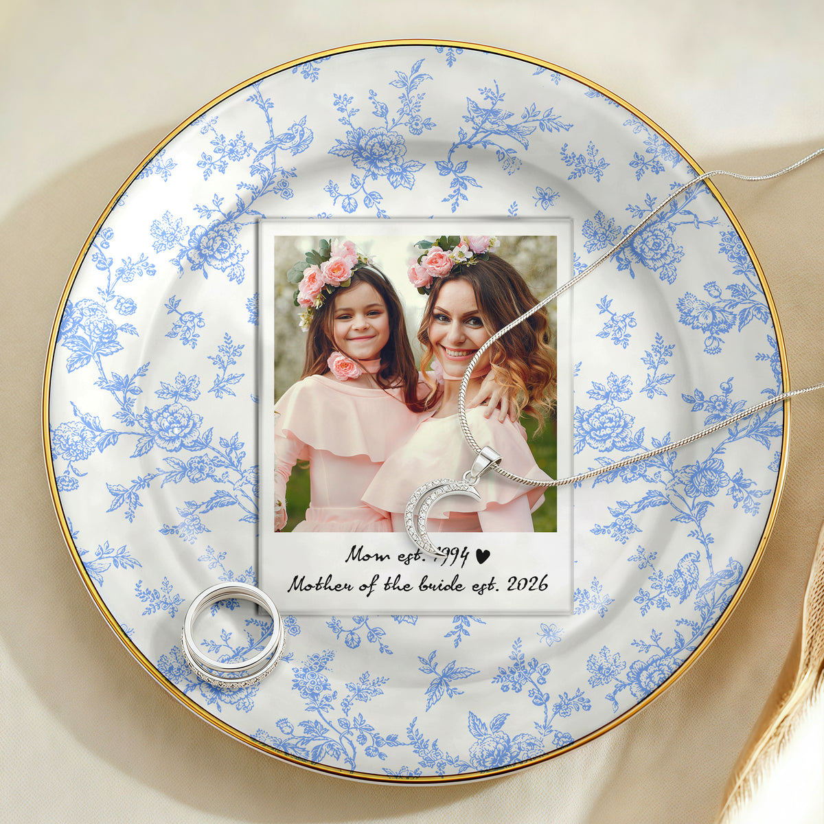 Custom Photo Floral Gingham Bow Stripe Style Mother EST Year Ring Dish LM32 899919