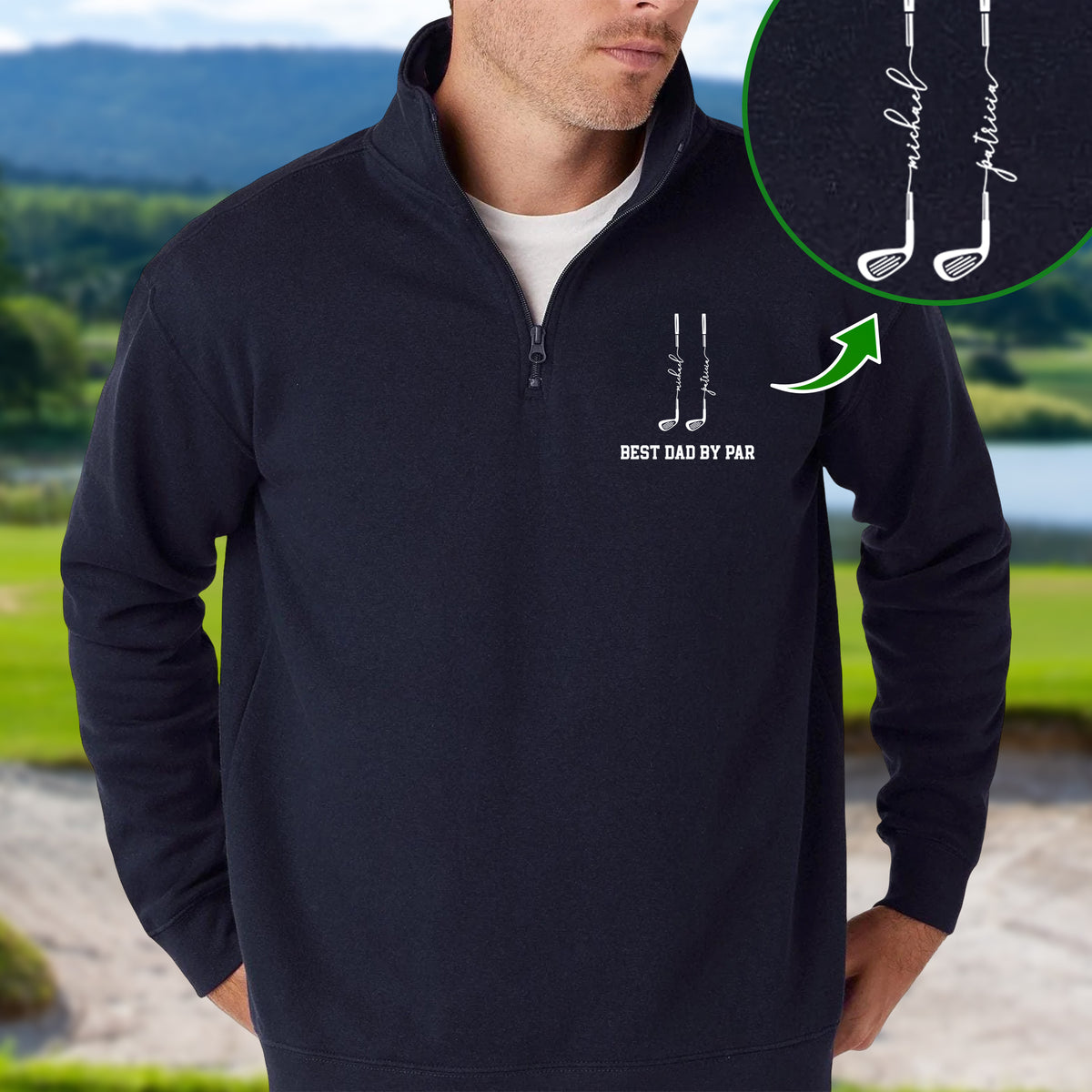 Custom Kid Names Best Dad By Par Printed Quarter Zip Sweater - Gift for Golf Dad HO82 902350