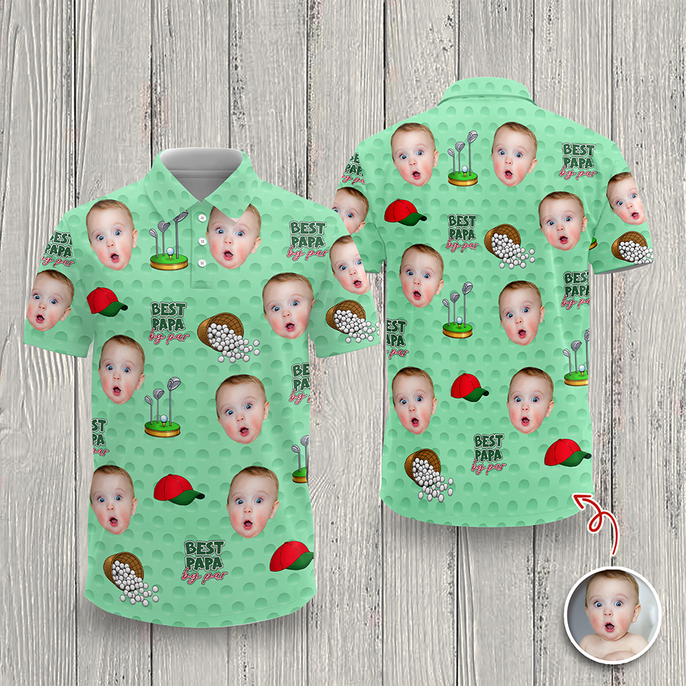 Best Dad By Par Polo Shirt Personalized Funny Face Photo Polo Shirt CH07 911126