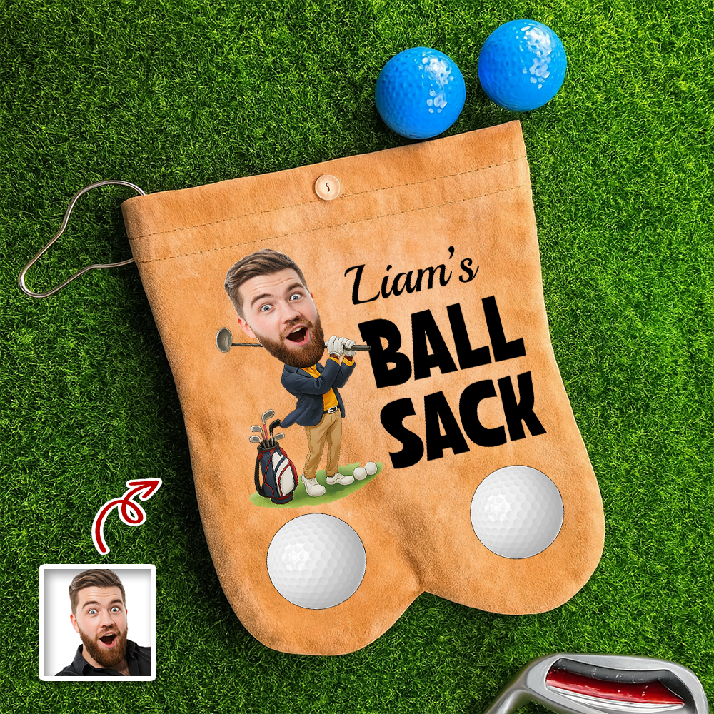 Personalised Cartoon Character Face Photo Suede Golf Ball Bag Sack with 2 Golf Balls Golf Accessory Birthday Gift for Golfer Golf Player HO82 900628