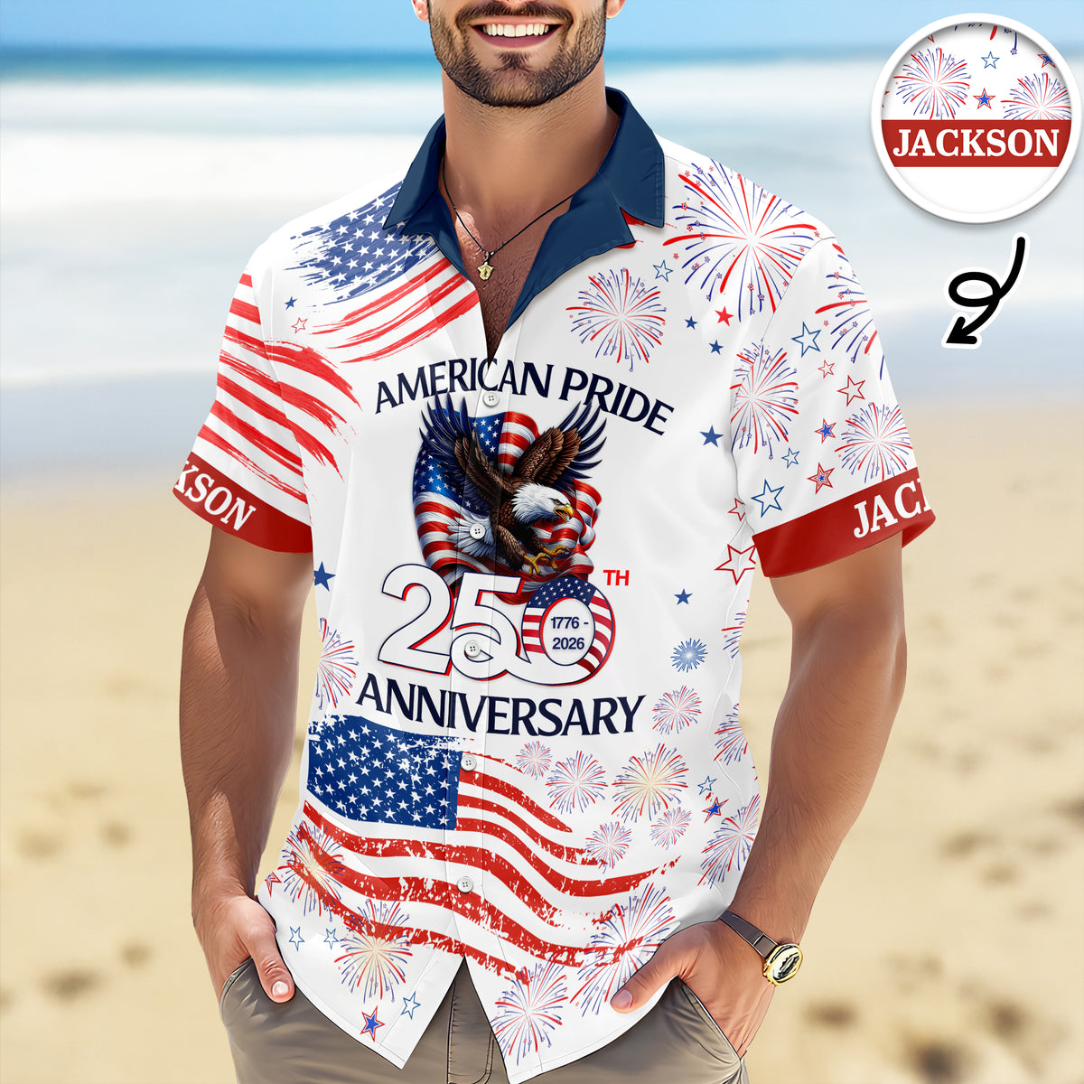 Custom Name Patriotic 250th Anniversary God Bless America Eagle Hawaii Shirt HO82 901200