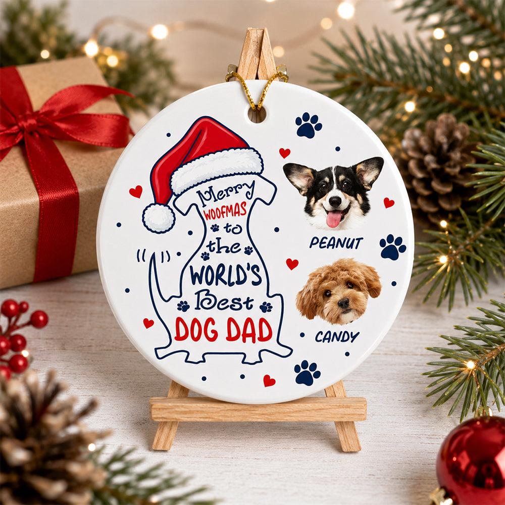 Custom Photo Merry Woofmas To The World Dog Ceramic Ornament HO82 903504