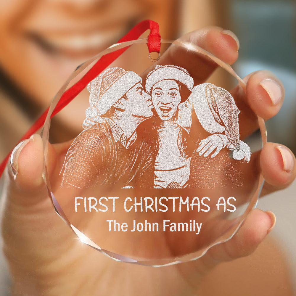 Custom Family Photo And Name Engraved Glass Ornament For Christmas TH10 894277