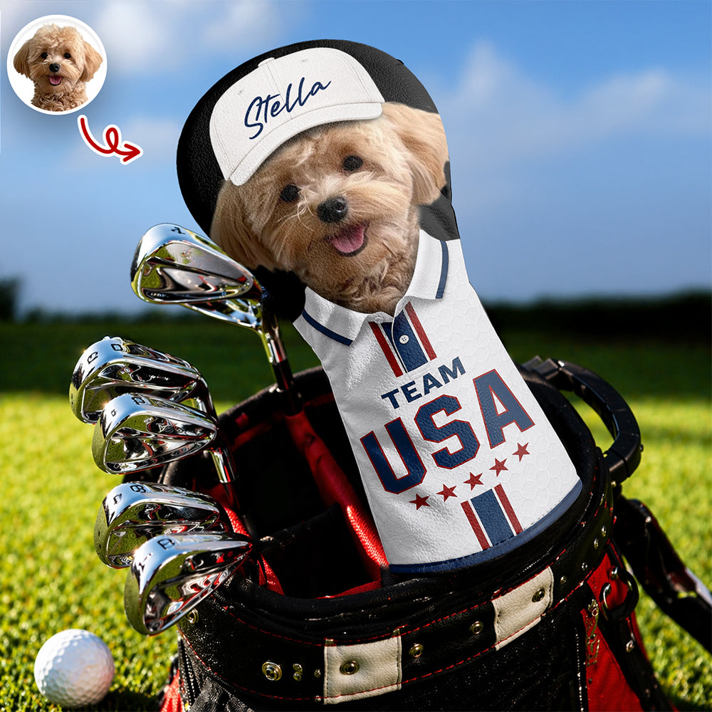Custom Pet Photo With US Flag Golf Head Cover, Golf Club Cover - Gift For Dog Cat Dad Mom, Golf Lovers HO82 902314