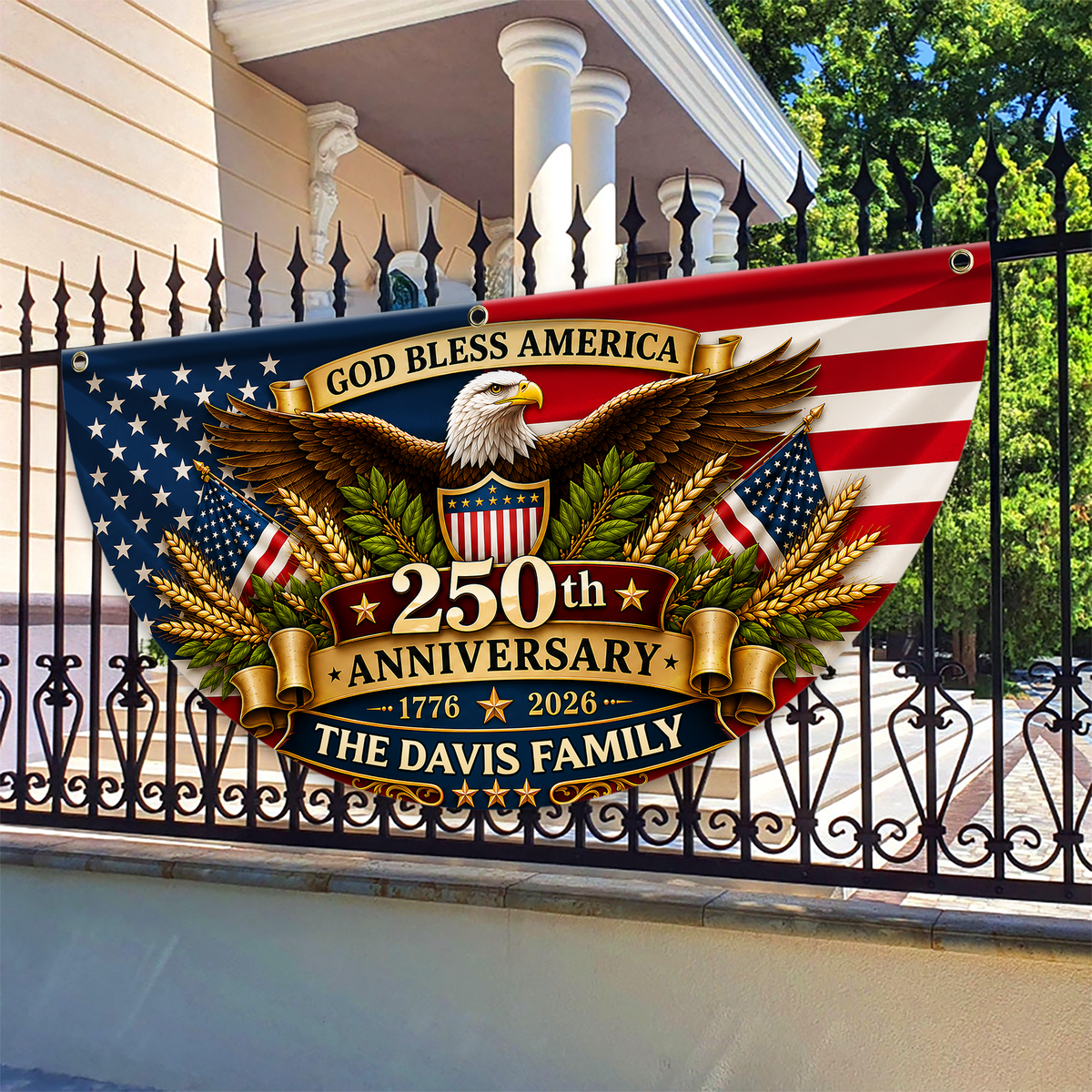 God Bless America Custom Family Name USA 250th Anniversary Fan Flag CH07 911850