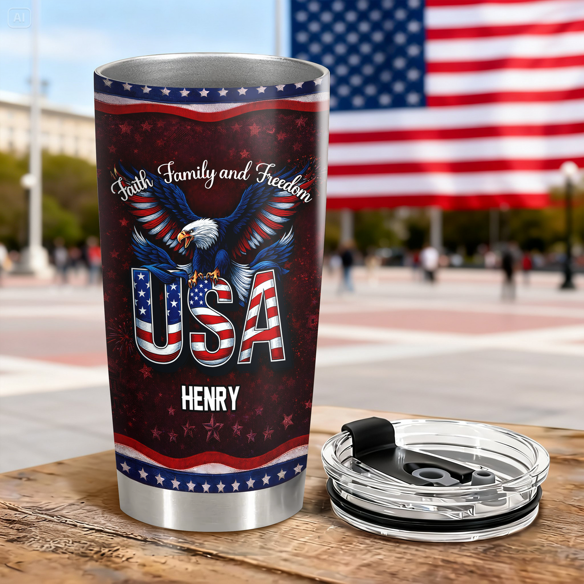 Custom Name Faith, Family & Freedom America 250 Years Anniversary Fat Tumbler 1776–2026 CH07 910590