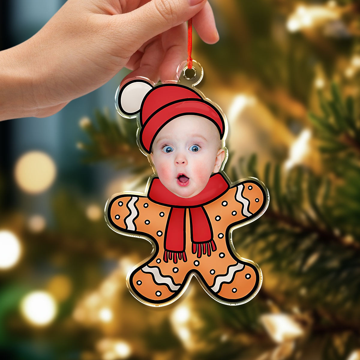 Custom Photo Cute Gingerbread Acrylic Ornament Christmas Gift For Family CH07 896352