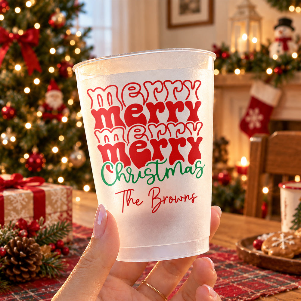 Personalized Family Name Merry Christmas Cups, Festive Holiday Drinkware HA75 919460