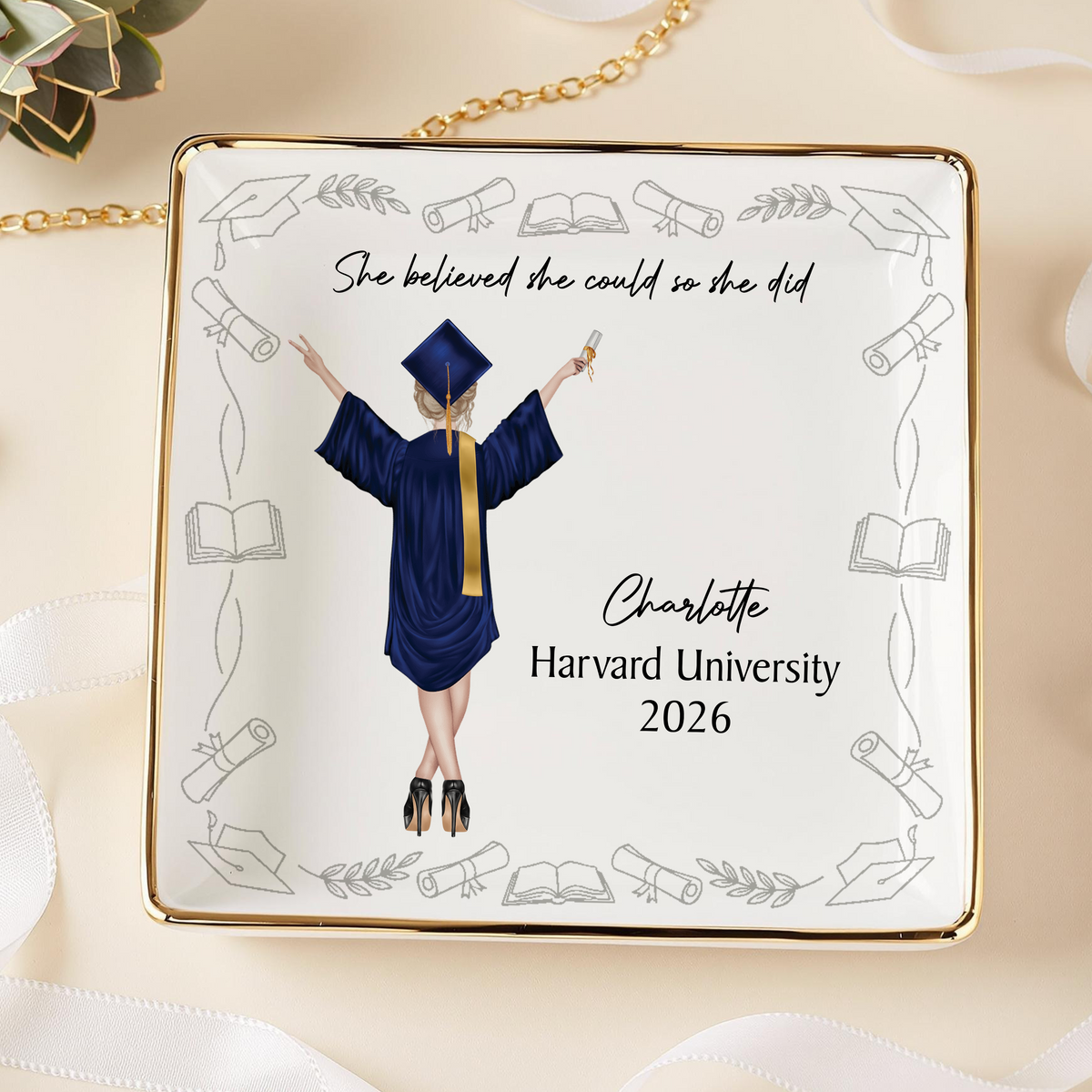Personalized A Sweet Ending To A New Beginning Jewelry Dish Gift For Graduates LM32 899189