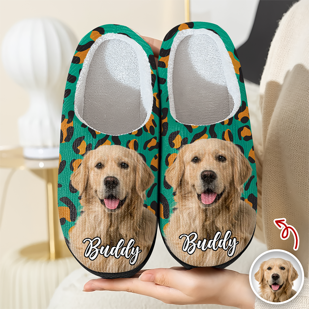 Custom Cute Pet Photo Leopard Slipper Gift For Dog Lovers CH07 896342
