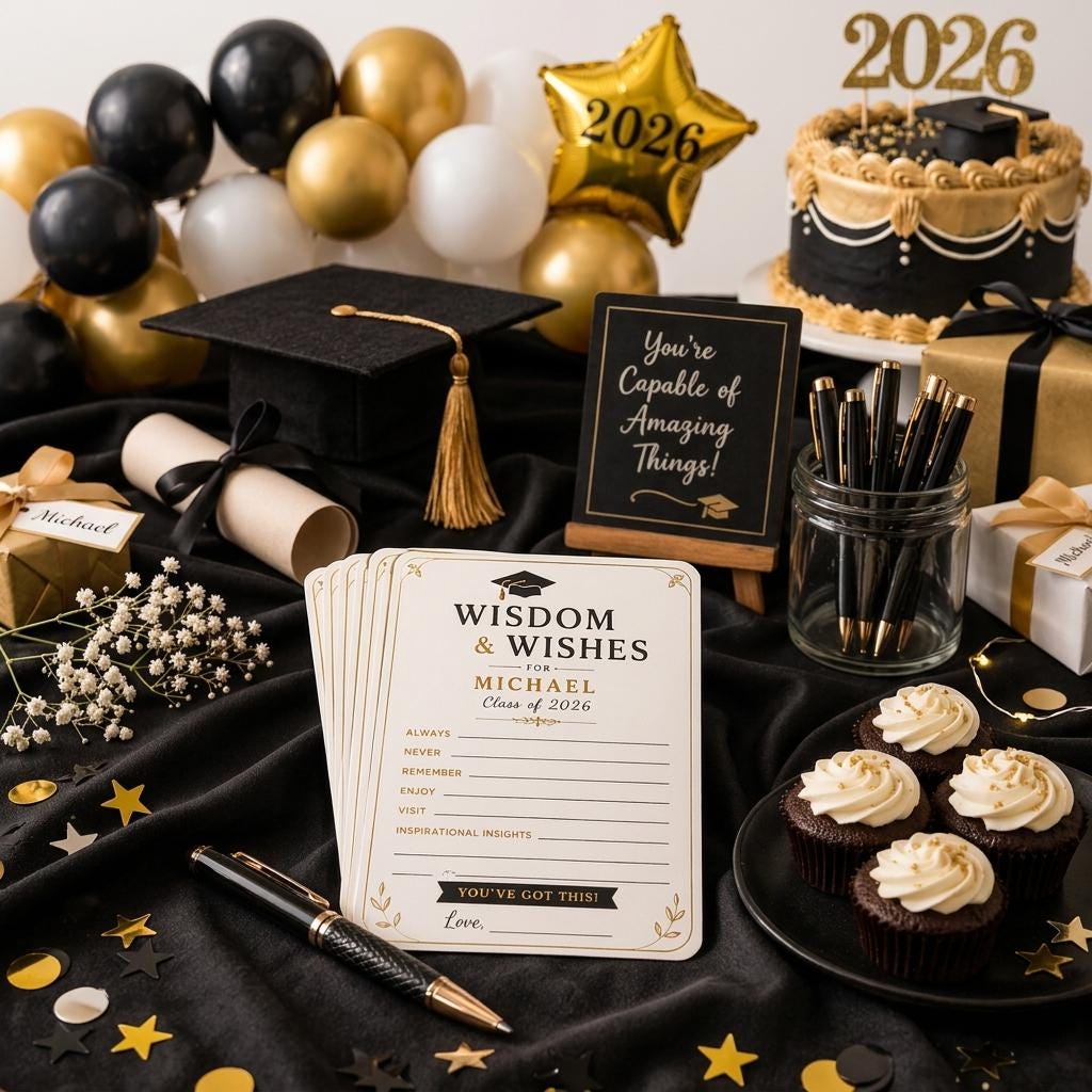 Wisdom & Wishes Graduation Advice Cards Class of 2026 Graduation Party Keepsake CH07 911348