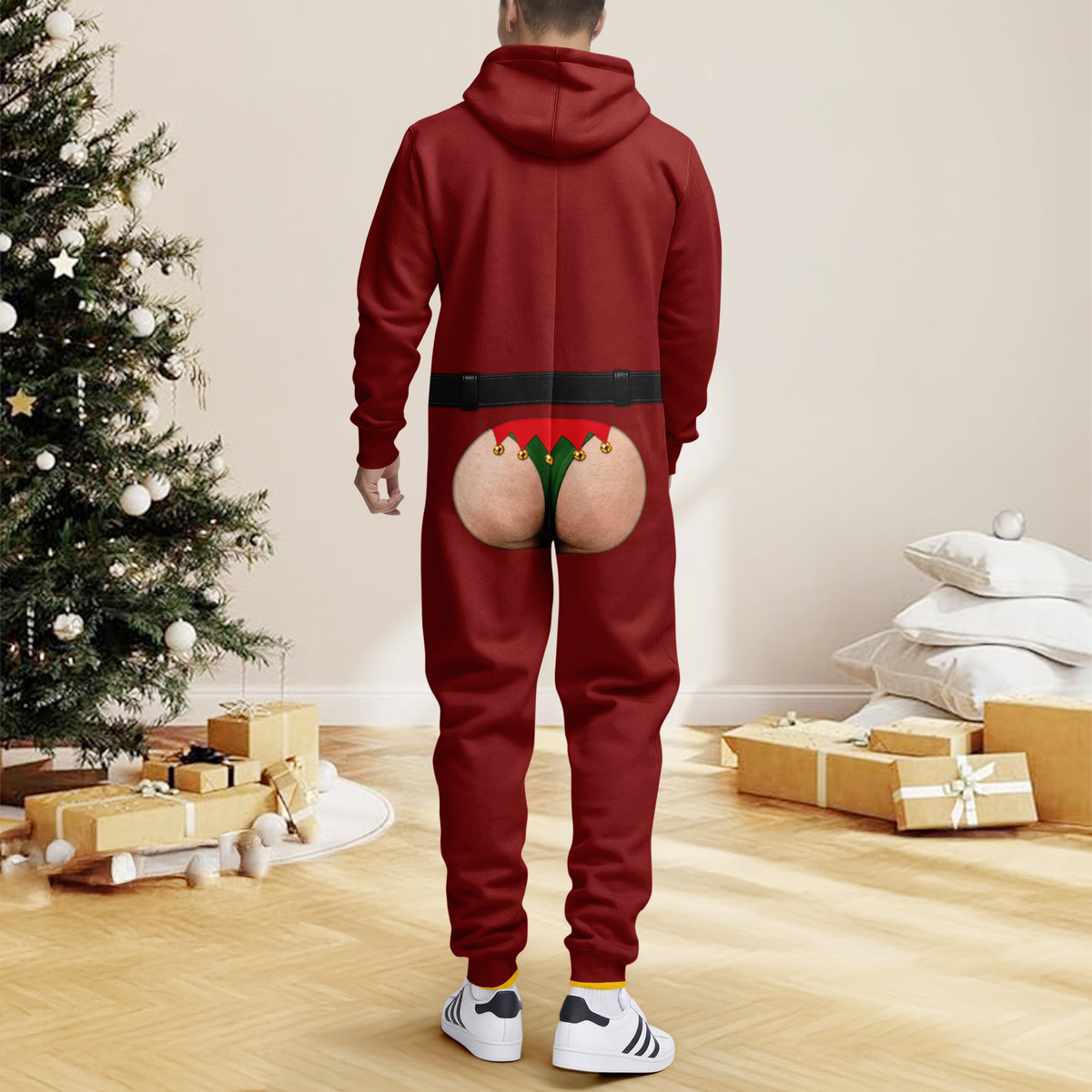 Funny Santa Body Illusion Adult Onesie Pajamas Fake Underwear Christmas Onesie Pajamas CH07 180584