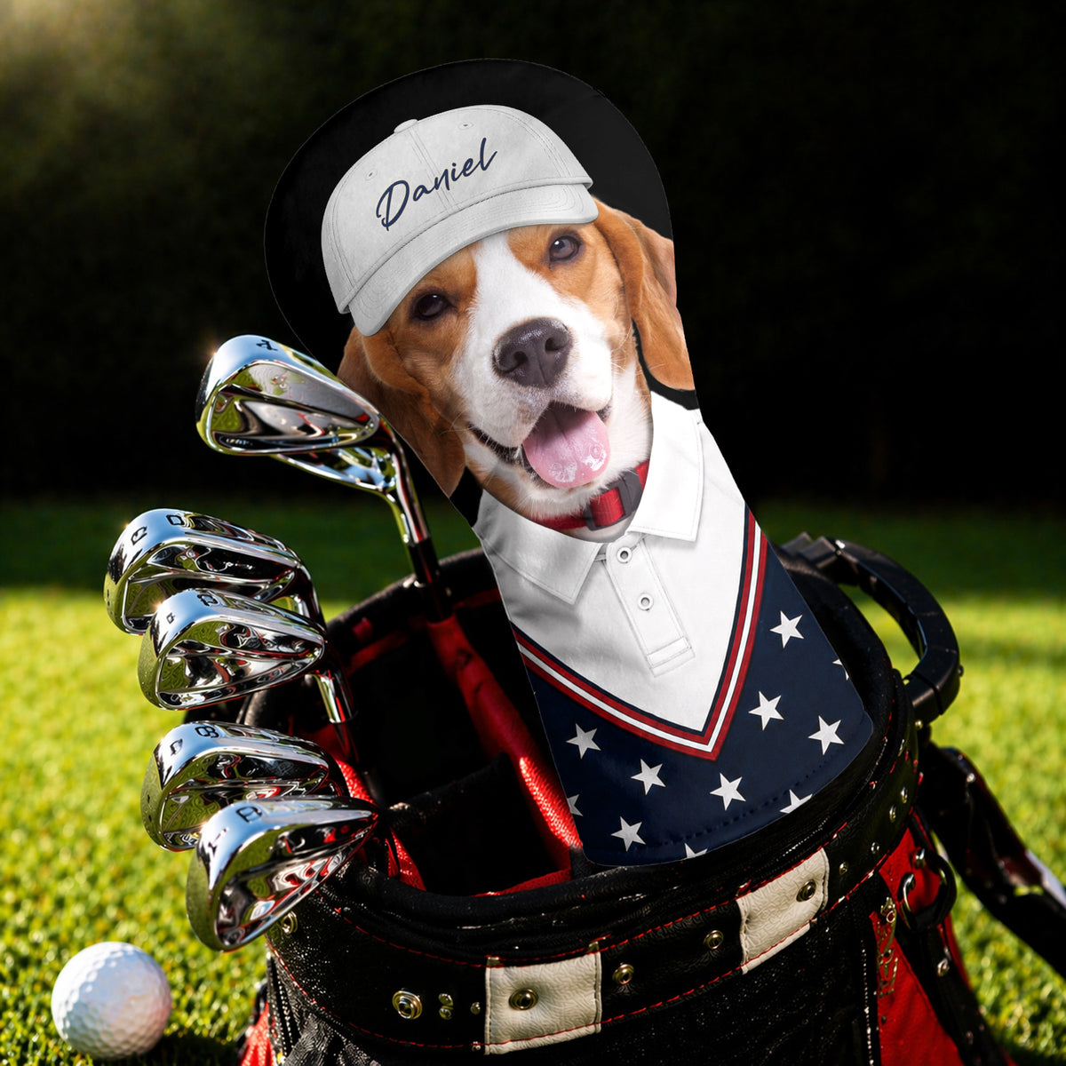 Custom Dog Cat Photo Golf Ball Pattern With America Flag Golf Head Cover HO82 902392