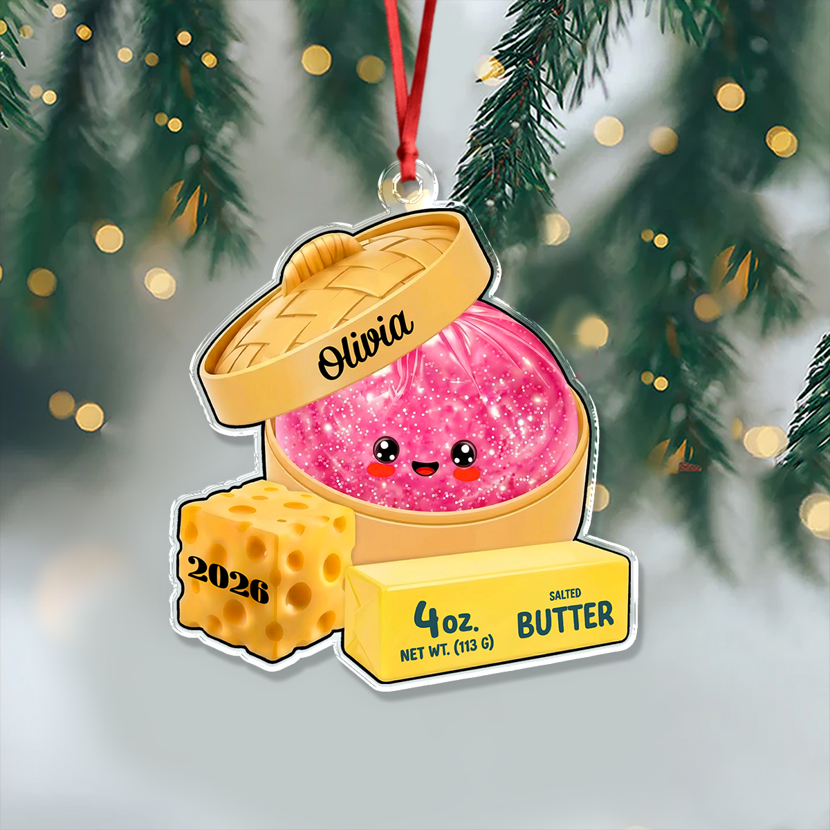 Custom Name Glitter Rainbow Dumpling Squishy Acrylic Ornament, Cute Christmas Keepsake LM32 670083