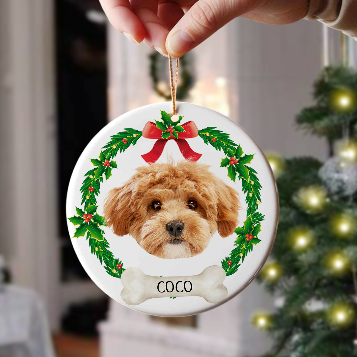 Customize Dog Photo Ceramic Ornament For Christmas HO82 903786