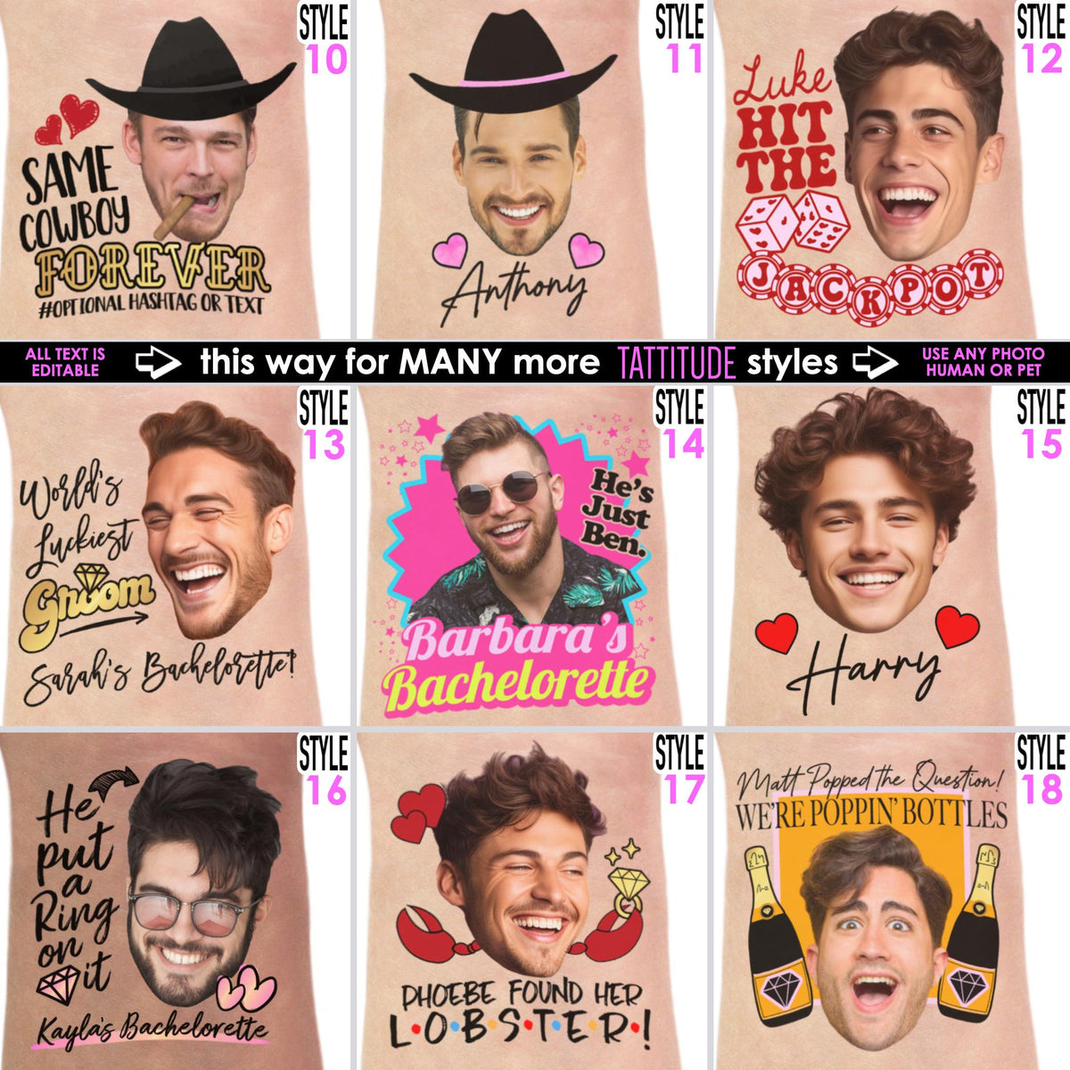 Custom Funny Photo Bachelorette, Birthday Party Tattoos Favors LM32 897663